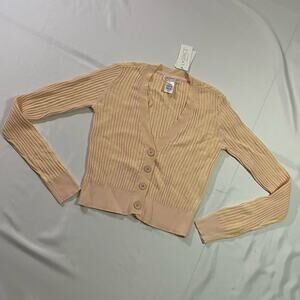 NWT L*Space Sundown Cardigan Striped Ribbed Knit Crop Top Pink Yellow Small